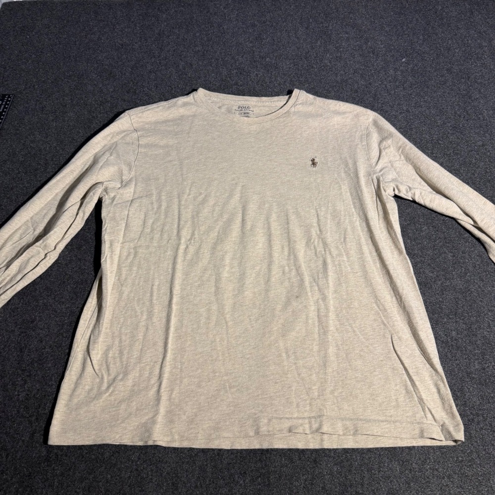 Polo Ralph Lauren Mens Long Sleeve T-Shirt Oatmeal Heather Beige Large Pony Logo